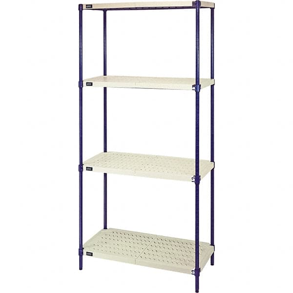 Quantum Storage - 72" High x 24" Wide x 30" Deep, 4 Shelf Ventilated Structural Open Plastic Shelving with Legs - Blue/White, 600 Lb Capacity - Caliber Tooling