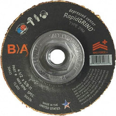 BULLARD - 36 Grit, 4-1/2" Wheel Diam, 1/8" Wheel Thickness, Type 29 Depressed Center Wheel - Coarse/Extra Coarse Grade, Ceramic, 13,300 Max RPM, Compatible with Angle Grinder - Caliber Tooling