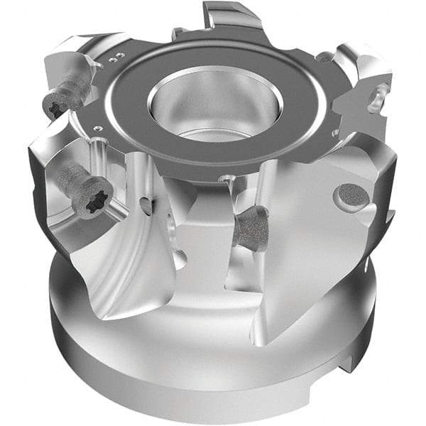 Seco - 6 Inserts, 37.8mm Cutter Diam, 1.8mm Max Depth of Cut, Indexable High-Feed Face Mill - 19.05mm Arbor Hole Diam, 0.185" Keyway Width, 1-1/2" High, R220.21-LP09 Toolholder, LPKT09 Inserts, Series High Feed - Caliber Tooling