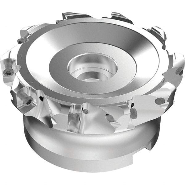 Seco - 10 Inserts, 87mm Cutter Diam, 1.8mm Max Depth of Cut, Indexable High-Feed Face Mill - 32mm Arbor Hole Diam, 0.5669" Keyway Width, 50mm High, R220.21-LP09 Toolholder, LPKT09 Inserts, Series High Feed - Caliber Tooling