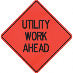 Traffic Control Sign: Triangle, ″Utility Work Ahead″ Vinyl, Sign Stand Mount, 48″ High