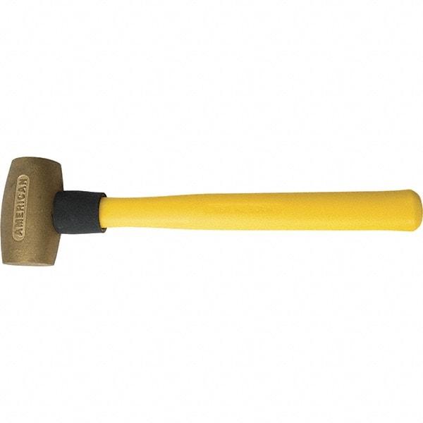 American Hammer - 3-1/2 Lb Brass Nonsparking Hammer - 16" OAL, 3-1/2" Head Length, 2" Face Diam, 14" Fiberglass with Grip Handle - Caliber Tooling