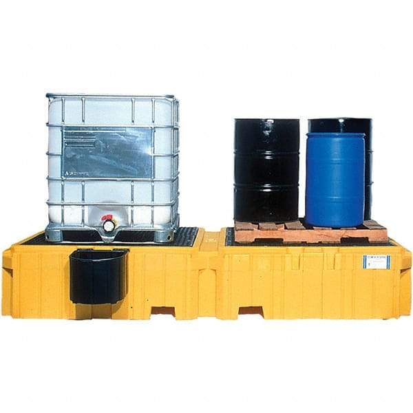 UltraTech - 535 Gal Sump Capacity, Polyethylene TWIN IBC Spill Pallet, Left Side Bucket with Drain - 61.6" Long x 22" Wide x 124-1/2" High, 8,000 Lb Capacity, 2 Totes, Includes 1 Left Side Bucket Shelf - Caliber Tooling