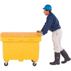 UltraTech - 15 Cu Ft, 350 Lb Load Capacity Safety Orange Polyethylene Tote Container - 48" Long x 31" Wide x 41.8" High, Lid Included - Caliber Tooling