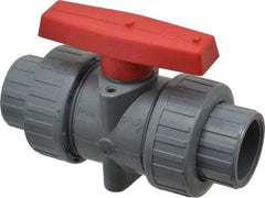 Simtech - 1" Pipe, Full Port, CPVC True Union Design Ball Valve - Inline - Two Way Flow, FNPT x FNPT (with Socket Adapter) Ends, Tee Handle, 232 WOG - Caliber Tooling