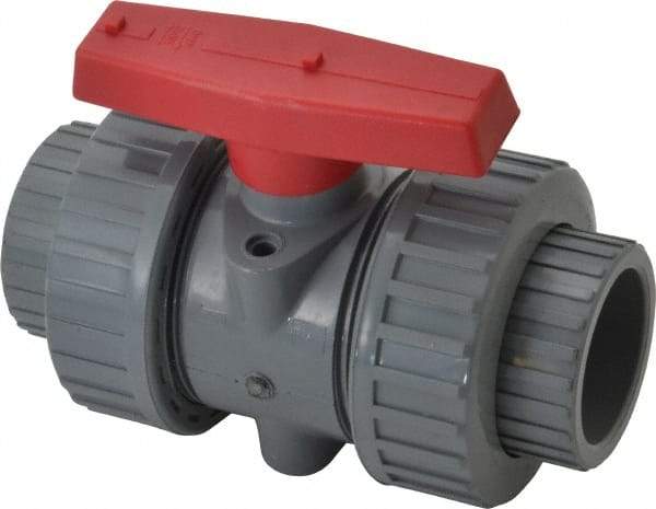 Simtech - 1-1/2" Pipe, Full Port, CPVC True Union Design Ball Valve - Inline - Two Way Flow, FNPT x FNPT (with Socket Adapter) Ends, Tee Handle, 232 WOG - Caliber Tooling