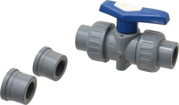 Simtech - 1/2" Pipe, Full Port, CPVC True Union Design Ball Valve - Inline - Two Way Flow, FNPT x FNPT (with Socket Adapter) Ends, Tee Handle, 232 WOG - Caliber Tooling