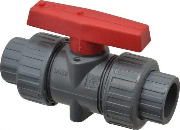 Simtech - 3/4" Pipe, Full Port, CPVC True Union Design Ball Valve - Inline - Two Way Flow, FNPT x FNPT (with Socket Adapter) Ends, Tee Handle, 232 WOG - Caliber Tooling