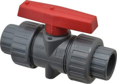 Simtech - 3/4" Pipe, Full Port, CPVC True Union Design Ball Valve - Inline - Two Way Flow, FNPT x FNPT (with Socket Adapter) Ends, Tee Handle, 232 WOG - Caliber Tooling