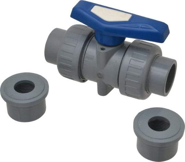 Simtech - 1" Pipe, Full Port, CPVC True Union Design Ball Valve - Inline - Two Way Flow, FNPT x FNPT (with Socket Adapter) Ends, Tee Handle, 232 WOG - Caliber Tooling