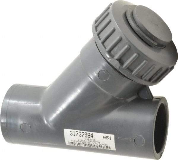 Simtech - 1-1/2" Pipe, Socket Ends, PVC Y-Strainer - 90 psi Pressure Rating - Caliber Tooling