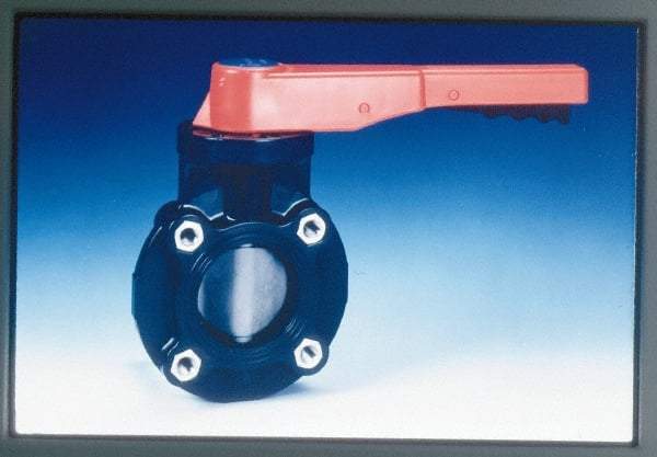 Simtech - 2" Pipe, Wafer Butterfly Valve - Lever Handle, PVC Body, Viton Seat, 150 WOG, Polypropylene Disc, Stainless Steel Stem - Caliber Tooling