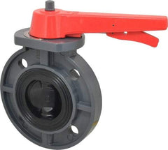 Simtech - 3" Pipe, Wafer Butterfly Valve - Lever Handle, PVC Body, EPDM Seat, 150 WOG, Polypropylene Disc, Stainless Steel Stem - Caliber Tooling