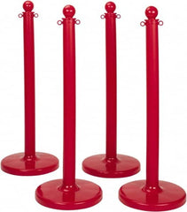 PRO-SAFE - 41" High, 3" Pole Diam, Warning Post - 16" Base Diam, Round Plastic Base, Red Plastic Post, For Outdoor Use - Caliber Tooling