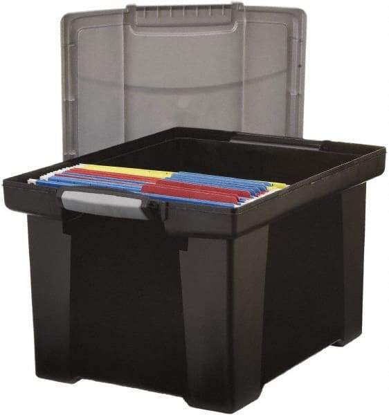 Storex - 1 Compartment, 18-1/2" Wide x 10-7/8" High x 14-1/4" Deep, Portable Storage Box - Plastic, Black/Silver - Caliber Tooling