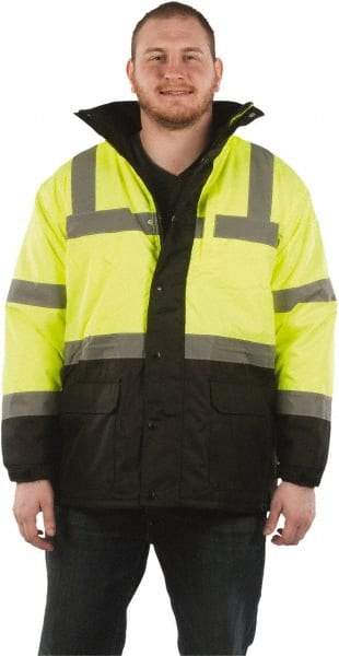 Utility Pro Wear - Size 5XL Cold Weather & High Visibility Parka - Yellow, Polyester & Teflon, Zipper, Snaps Closure - Caliber Tooling