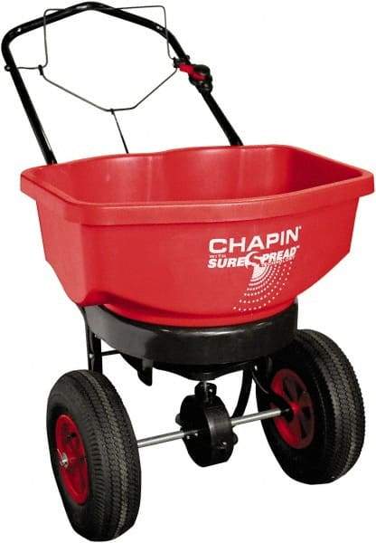 Chapin - 80 Lb Powder Coated Steel Walk Behind Broadcast Landscape Spreader - 12" Pneumatic Wheels - Caliber Tooling