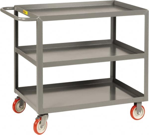 Little Giant - 1,200 Lb Capacity, 30" Wide x 48" Long x 35" High Service Cart - 3 Shelf, Steel, 2 Rigid/2 Swivel Casters - Caliber Tooling