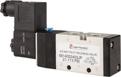 PRO-SOURCE - 1/4", 5/2 Way Single Stacking Solenoid Valve - 24 VDC, 0.98 CV Rate, 2.6" High x 5.12" Long - Caliber Tooling