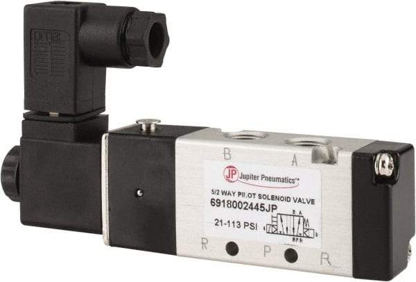 PRO-SOURCE - 1/8", 5/2 Way Body Ported Stacking Solenoid Valve - 24 VDC, 0.6 CV Rate, 1.36" High x 3.88" Long - Caliber Tooling