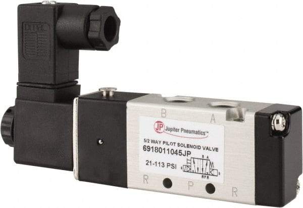 PRO-SOURCE - 1/8", 5/2 Way Body Ported Stacking Solenoid Valve - 110 VAC, 0.6 CV Rate, 1.36" High x 3.88" Long - Caliber Tooling