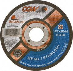 Camel Grinding Wheels - 60 Grit, 9" Wheel Diam, 1/16" Wheel Thickness, Type 27 Depressed Center Wheel - Medium Grade, Zirconia Alumina, Resinoid Bond, S Hardness, 6,600 Max RPM - Caliber Tooling