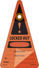 NMC - 7" High x 4" Long, LOCKED OUT - DANGER - EMPLOYEE NAME ___ COMPANY NAME ___ID#___PHONE#___, English Safety & Facility Lockout Tag - Tag Header: Danger, 1 Side, Orange Unrippable Vinyl - Caliber Tooling