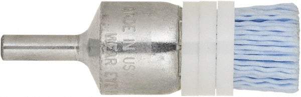 Tanis - 120 Grit, 1" Brush Diam, Crimped, End Brush - 1/4" Diam Steel Shank, 10,000 Max RPM - Caliber Tooling