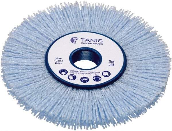 Tanis - 8" OD, 2" Arbor Hole, Crimped Nylon Wheel Brush - 1" Face Width, 1-1/4" Trim Length, 0.04" Filament Diam - Caliber Tooling