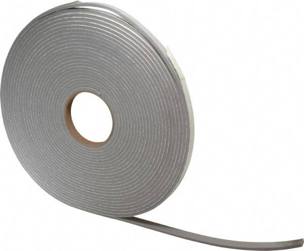 Made in USA - 3/16" Thick x 1/2" Wide x 30' Long Gray Closed Cell PVC Foam Rubber Roll - Stock Length, Adhesive Back, 8 Lb/Cu Ft Density, -20°F to 130°F - Caliber Tooling