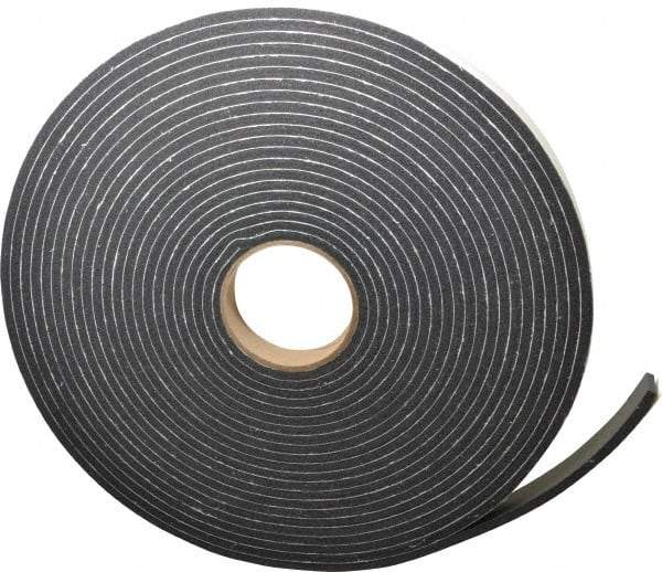 Made in USA - 1/4" Thick x 1" Wide x 45' Long Black Closed Cell PVC Foam Rubber Roll - Stock Length, Adhesive Back, 13 Lb/Cu Ft Density, -20°F to 130°F - Caliber Tooling