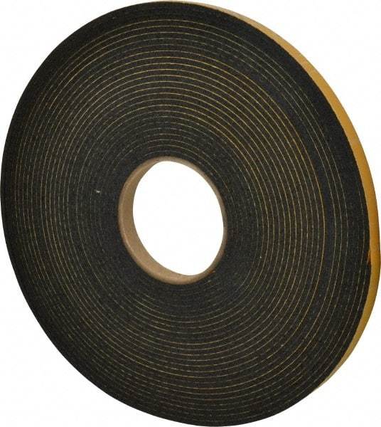 Made in USA - 5/32" Thick x 1/2" Wide x 50' Long Black Open Cell Natural Foam Rubber Roll - Stock Length, Adhesive Back, 24 to 30 Lb/Cu Ft Density, -20°F to 160°F - Caliber Tooling