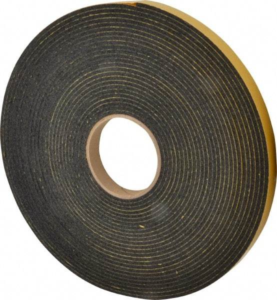 Made in USA - 5/32" Thick x 3/4" Wide x 50' Long Black Open Cell Natural Foam Rubber Roll - Stock Length, Adhesive Back, 24 to 30 Lb/Cu Ft Density, -20°F to 160°F - Caliber Tooling