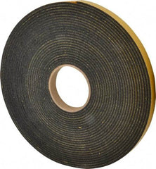 Made in USA - 5/32" Thick x 3/4" Wide x 50' Long Black Open Cell Natural Foam Rubber Roll - Stock Length, Adhesive Back, 24 to 30 Lb/Cu Ft Density, -20°F to 160°F - Caliber Tooling