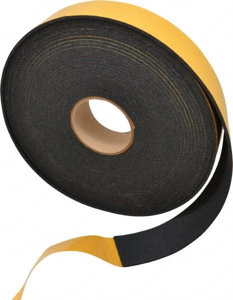 Made in USA - 5/32" Thick x 2" Wide x 50' Long Black Open Cell Natural Foam Rubber Roll - Stock Length, Adhesive Back, 24 to 30 Lb/Cu Ft Density, -20°F to 160°F - Caliber Tooling