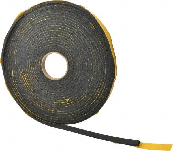 Made in USA - 1/4" Thick x 5/8" Wide x 50' Long Black Open Cell Natural Foam Rubber Roll - Stock Length, Adhesive Back, 24 to 30 Lb/Cu Ft Density, -20°F to 160°F - Caliber Tooling