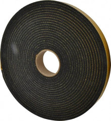 Made in USA - 1/4" Thick x 1-1/2" Wide x 50' Long Black Open Cell Natural Foam Rubber Roll - Stock Length, Adhesive Back, 24 to 30 Lb/Cu Ft Density, -20°F to 160°F - Caliber Tooling