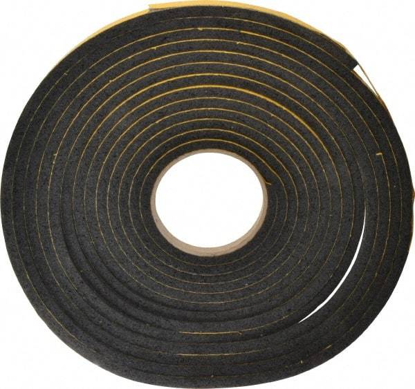 Made in USA - 5/16" Thick x 3/8" Wide x 25' Long Black Open Cell Natural Foam Rubber Roll - Stock Length, Adhesive Back, 24 to 30 Lb/Cu Ft Density, -20°F to 160°F - Caliber Tooling