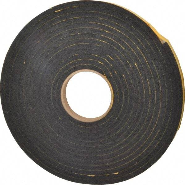 Made in USA - 5/16" Thick x 3/4" Wide x 25' Long Black Open Cell Natural Foam Rubber Roll - Stock Length, Adhesive Back, 24 to 30 Lb/Cu Ft Density, -20°F to 160°F - Caliber Tooling