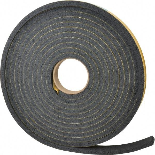 Made in USA - 7/16" Thick x 1" Wide x 25' Long Black Open Cell Natural Foam Rubber Roll - Stock Length, Adhesive Back, 24 to 30 Lb/Cu Ft Density, -20°F to 160°F - Caliber Tooling