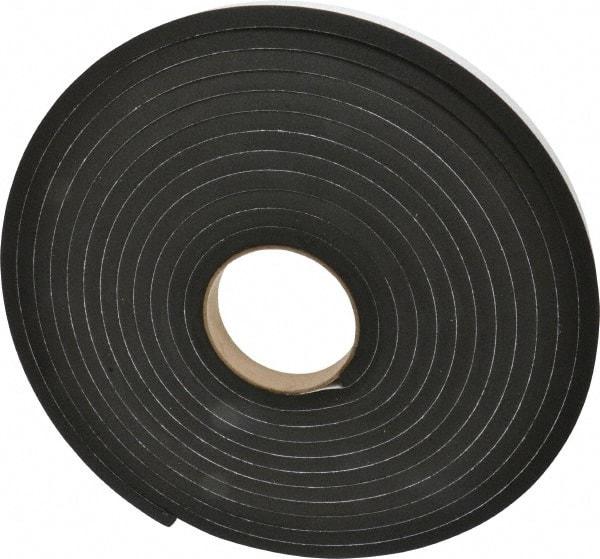 Made in USA - 3/8" Thick x 3/4" Wide x 25' Long Black Closed Cell Neoprene-Blend Spring Rubber Roll - Stock Length, Adhesive Back, 8 to 11 Lb/Cu Ft Density, -40°F to 158°F - Caliber Tooling