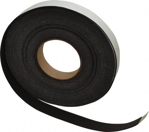 Made in USA - 1/16" Thick x 1" Wide x 50' Long Black Closed Cell Neoprene-Blend Spring Rubber Roll - Stock Length, Adhesive Back, 8 to 11 Lb/Cu Ft Density, -40°F to 158°F - Caliber Tooling