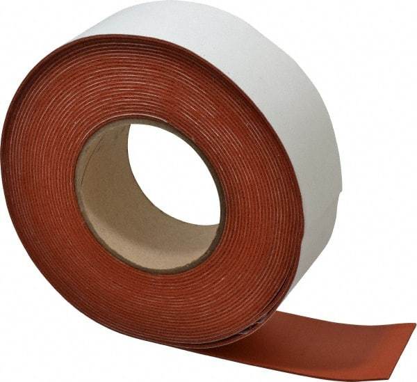 Made in USA - 1/16" Thick x 2" Wide x 30' Long Tan-Orange Closed Cell Silicone Foam Rubber Roll - Stock Length, Adhesive Back, 33 Lb/Cu Ft Density, -100°F to 500°F - Caliber Tooling