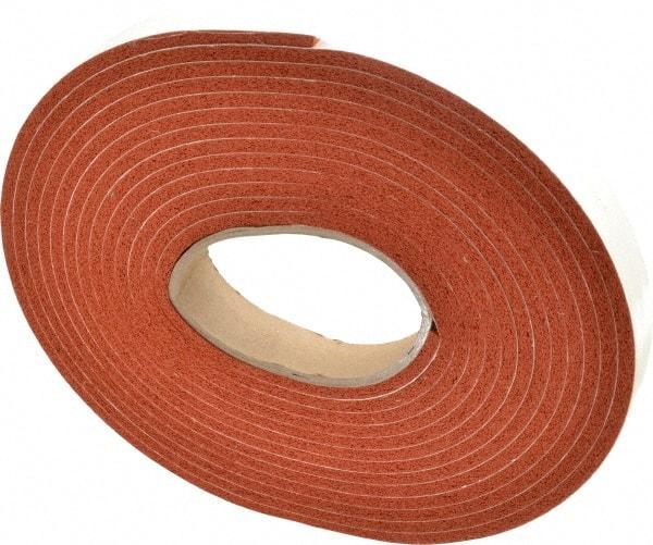 Made in USA - 3/16" Thick x 1" Wide x 20' Long Tan-Orange Closed Cell Silicone Foam Rubber Roll - Stock Length, Adhesive Back, 33 Lb/Cu Ft Density, -100°F to 500°F - Caliber Tooling