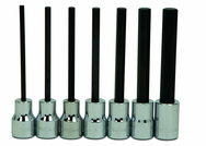 8 Piece - 1/8; 9/64; 5/32; 3/16; 7/32; 1/4; 5/16; & 3/8" - 3/8" Drive - Hex Long Bit Socket Set - Caliber Tooling