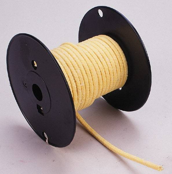 Made in USA - 3/16" x 44' Spool Length, TFE/Aramid Compression Packing - 5,000 Max psi, -100 to 500° F, Yellow - Caliber Tooling