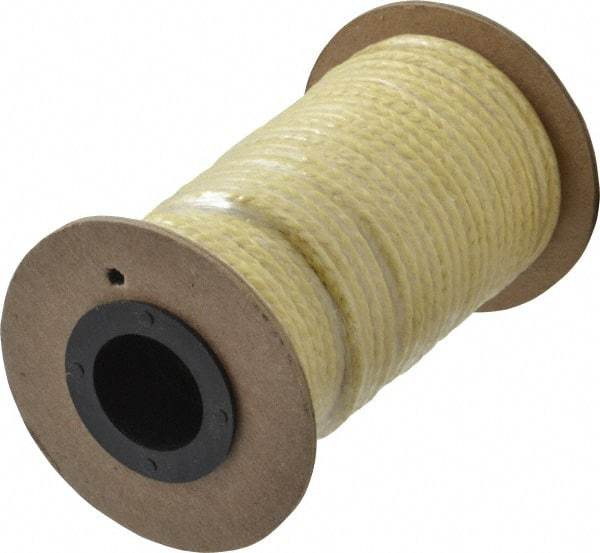 Made in USA - 1/8" x 40-1/2' Spool Length, TFE/Aramid Compression Packing - 5,000 Max psi, -100 to 500° F, Yellow - Caliber Tooling