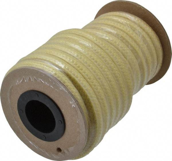 Made in USA - 5/16" x 16.4' Spool Length, TFE/Aramid Compression Packing - 5,000 Max psi, -100 to 500° F, Yellow - Caliber Tooling