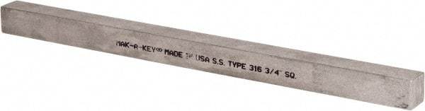 Made in USA - 12" Long x 3/4" High x 3/4" Wide, Undersized Key Stock - Type 316 Stainless Steel - Caliber Tooling