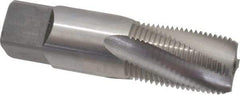 Balax - 3/8-18 NPT, 15° Helix, 4 Flutes, Bottoming Chamfer, Bright Finish, Cobalt, Spiral Flute Pipe Tap - Right Hand Flute, 0.7" Shank Diam, 1-1/16" Thread Length, 0.333-0.389" Projection, 1/2" Square Size, - Caliber Tooling